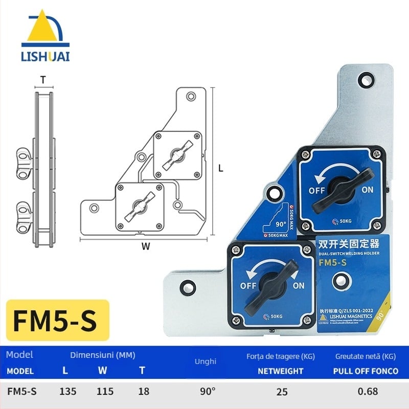 Lishuai Suport magnetic pentru sudură – poziționare la unghi drept de 90°, forță maximă de detașare 25 kg, unelte auxiliare pentru sudură
