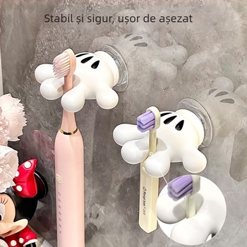 Suport pentru periuțe de dinți, design desen animat, montaj pe perete cu ventuză, funcție de uscare