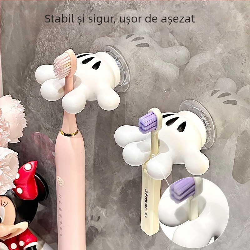Suport pentru periuțe de dinți, design desen animat, montaj pe perete cu ventuză, funcție de uscare