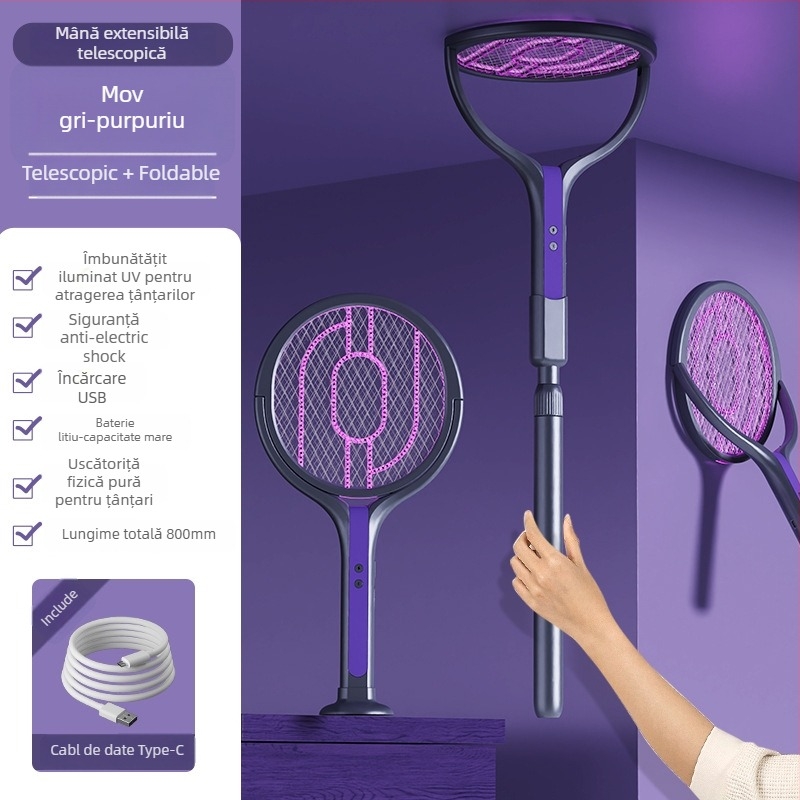 Ucigaș electric de țânțari 2 în 1, cu lampă UV, baterie încorporată 1000–1600 mAh, încărcare 1–3 ore, acoperire până la 10 m²