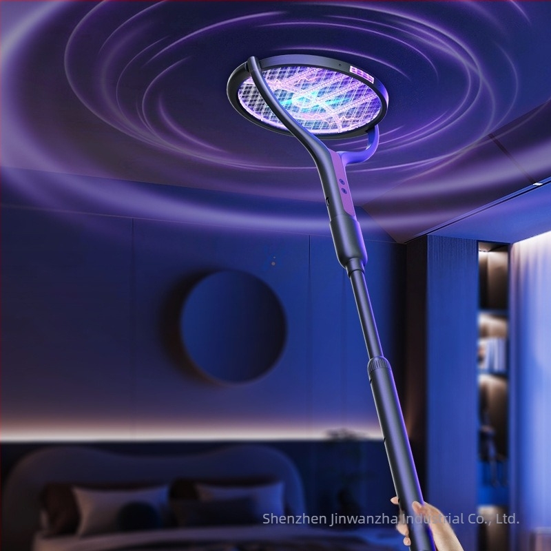 2-în-1 lampă electrică pentru eliminarea țânțarilor, cu tijă telescopică, încărcare USB, rotație 180°, plasă din aluminiu (lampă UV; baterie încorporată; acoperire până la 10 m²)