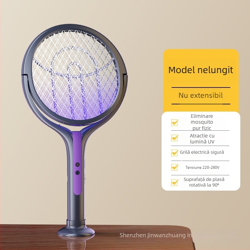2-în-1 lampă electrică pentru eliminarea țânțarilor, cu tijă telescopică, încărcare USB, rotație 180°, plasă din aluminiu (lampă UV; baterie încorporată; acoperire până la 10 m²)