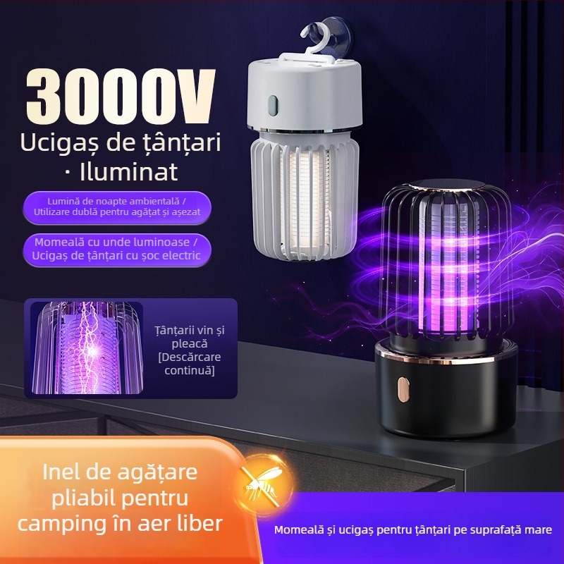 Lampa electrică pentru omorârea țânțarilor cu lumină mov, atracție automată a țânțarilor, pentru interior și exterior, capcană pentru țânțari și muște