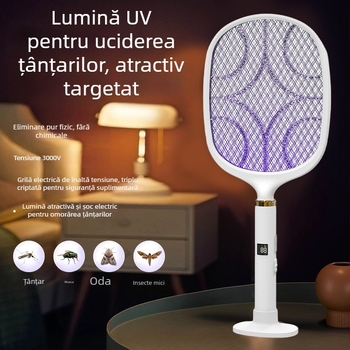 Ucigaș electric pentru țânțari, USB reîncărcabil, două în una, LED iluminare (acoperire 11–20 m², încărcare 8–10 ore, autonomie peste 12 ore, baterie încorporată 500 mAh)
