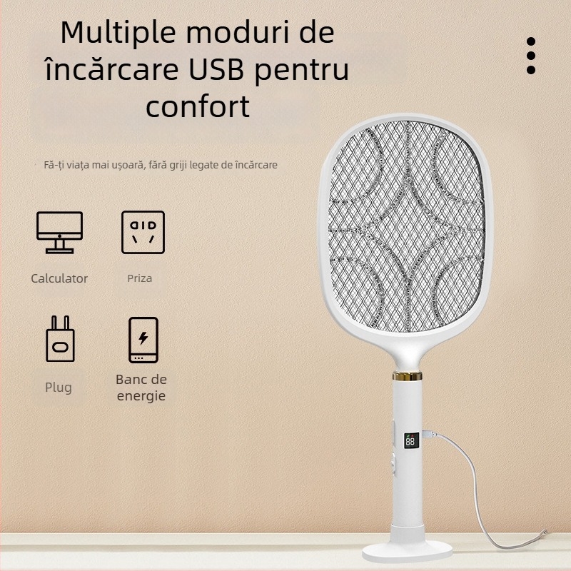 Ucigaș electric pentru țânțari, USB reîncărcabil, două în una, LED iluminare (acoperire 11–20 m², încărcare 8–10 ore, autonomie peste 12 ore, baterie încorporată 500 mAh)