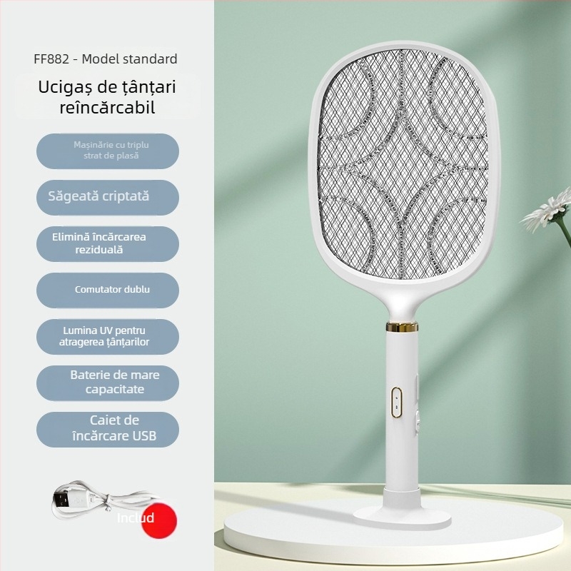 Ucigaș electric pentru țânțari, USB reîncărcabil, două în una, LED iluminare (acoperire 11–20 m², încărcare 8–10 ore, autonomie peste 12 ore, baterie încorporată 500 mAh)