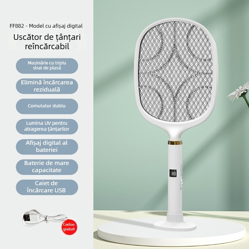 Ucigaș electric pentru țânțari, USB reîncărcabil, două în una, LED iluminare (acoperire 11–20 m², încărcare 8–10 ore, autonomie peste 12 ore, baterie încorporată 500 mAh)