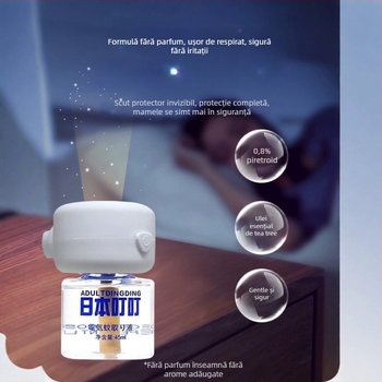 Lichid repelent electric împotriva țânțarilor, 45 ml, fără parfum, pentru interior, potrivit pentru mame și sugari