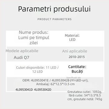 Lumini LED pentru zi pentru Audi Q7 (10-15 ani), material PC+LED, Modele 4L0953042e/4L0953041e, Părți 4L0953041d/4L0953042d