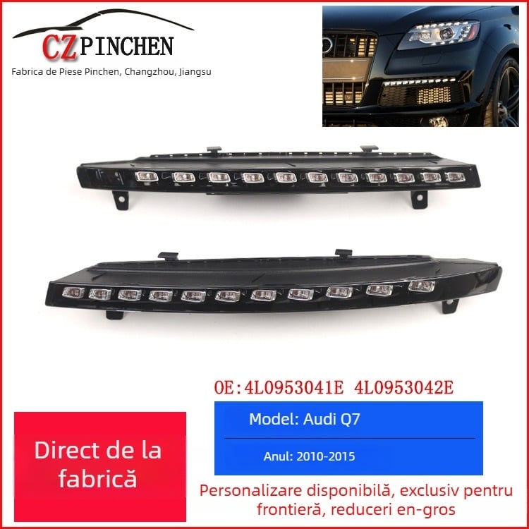 Lumini LED pentru zi pentru Audi Q7 (10-15 ani), material PC+LED, Modele 4L0953042e/4L0953041e, Părți 4L0953041d/4L0953042d