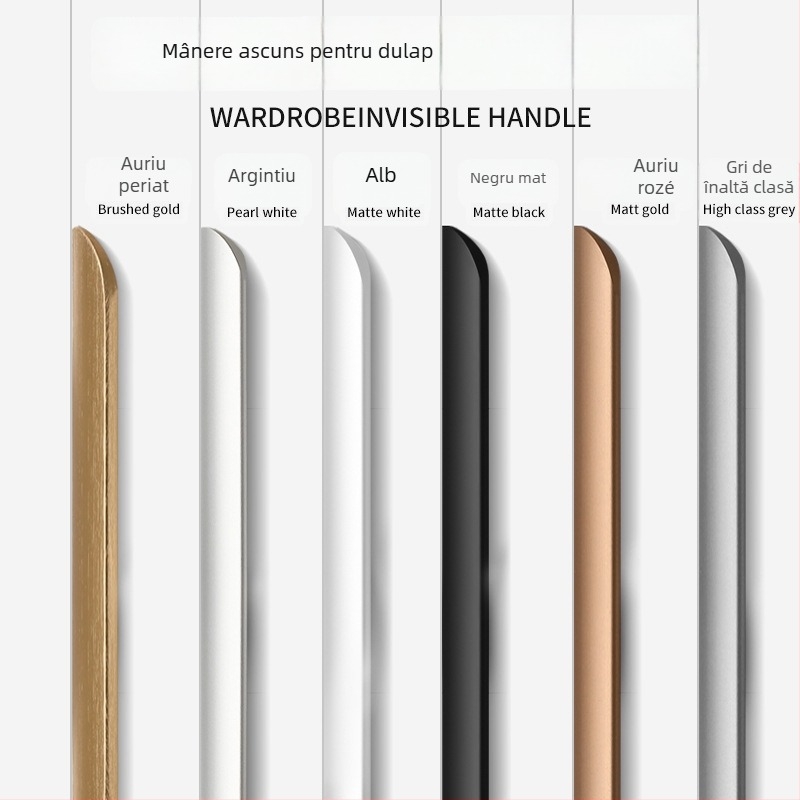 Mâner invizibil pentru uși de dulap, design încastrat, stil modern minimalist, model Large arc, aliaj de aluminiu forjat
