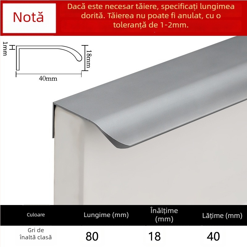 Mâner invizibil pentru uși de dulap, design încastrat, stil modern minimalist, model Large arc, aliaj de aluminiu forjat