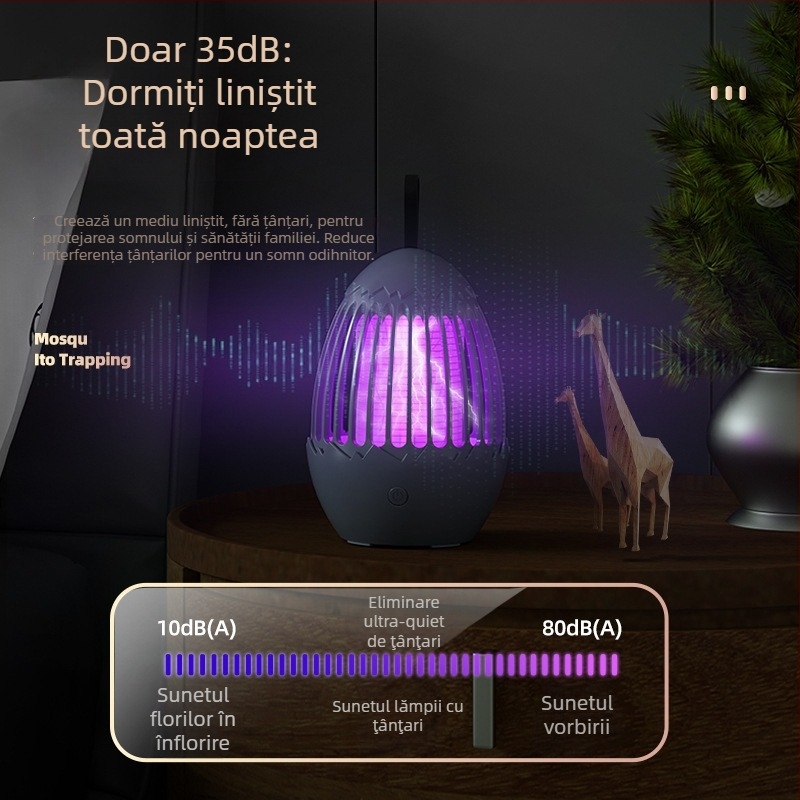Lampa pentru țânțari cu șoc electric și încărcare USB — pentru interior și exterior, capcana cu LED, baterie încorporată 1600-2000 mAh, timp de încărcare 5-8 ore, autonomie 3-6 ore, acoperire 11-20 m²