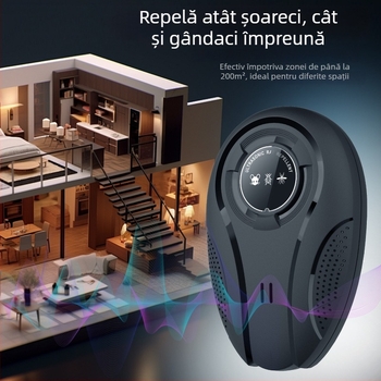 Repelent ultrasonic pentru dăunători W28 – frecvență variabilă inteligentă, vizând șoareci, țânțari și gândaci; 220V, 12–100 kHz, 1.5W, cu încărcare.