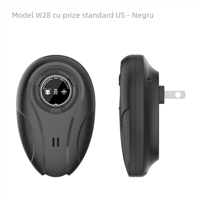 Repelent ultrasonic pentru dăunători W28 – frecvență variabilă inteligentă, vizând șoareci, țânțari și gândaci; 220V, 12–100 kHz, 1.5W, cu încărcare.