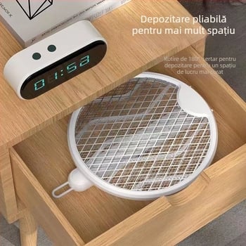 Rachetă electrică anti-țânțari - pliabilă, 4 în 1, USB încărcare, rotație 0–180°, baterie încorporată de 1000 mAh
