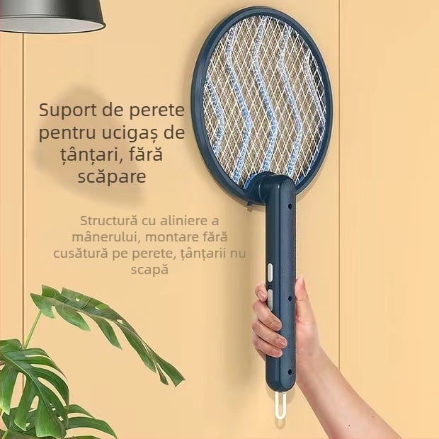Rachetă electrică anti-țânțari - pliabilă, 4 în 1, USB încărcare, rotație 0–180°, baterie încorporată de 1000 mAh
