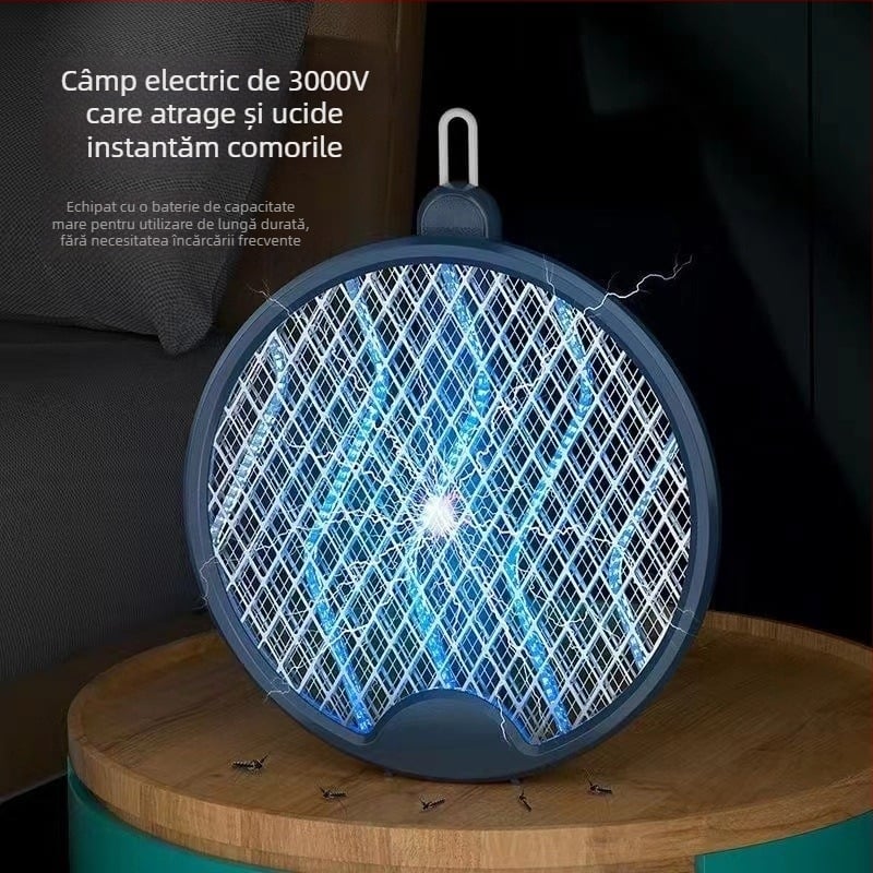 Rachetă electrică anti-țânțari - pliabilă, 4 în 1, USB încărcare, rotație 0–180°, baterie încorporată de 1000 mAh