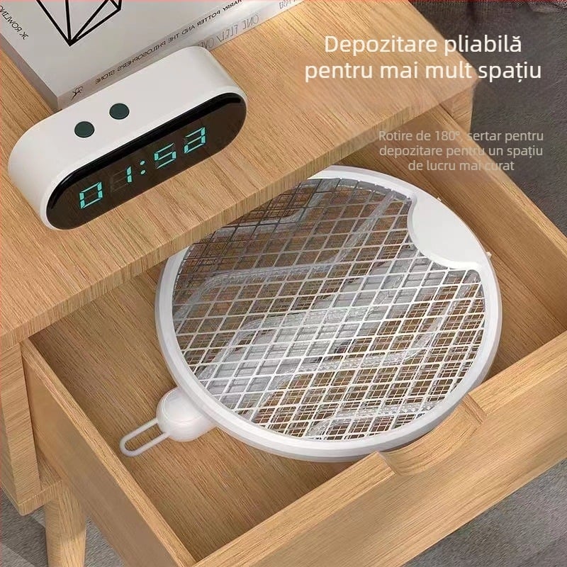 Rachetă electrică anti-țânțari - pliabilă, 4 în 1, USB încărcare, rotație 0–180°, baterie încorporată de 1000 mAh