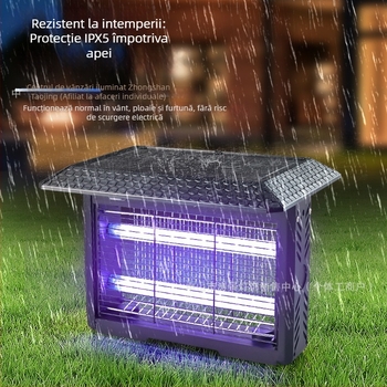 Lampă ucigașă de țânțari – exterior, șoc electric, atracție UV-A mov, baterie Li-Po reîncărcabilă 1200–1500mAh (detașabilă), acoperire 61 m²