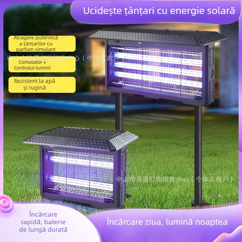 Lampă ucigașă de țânțari – exterior, șoc electric, atracție UV-A mov, baterie Li-Po reîncărcabilă 1200–1500mAh (detașabilă), acoperire 61 m²