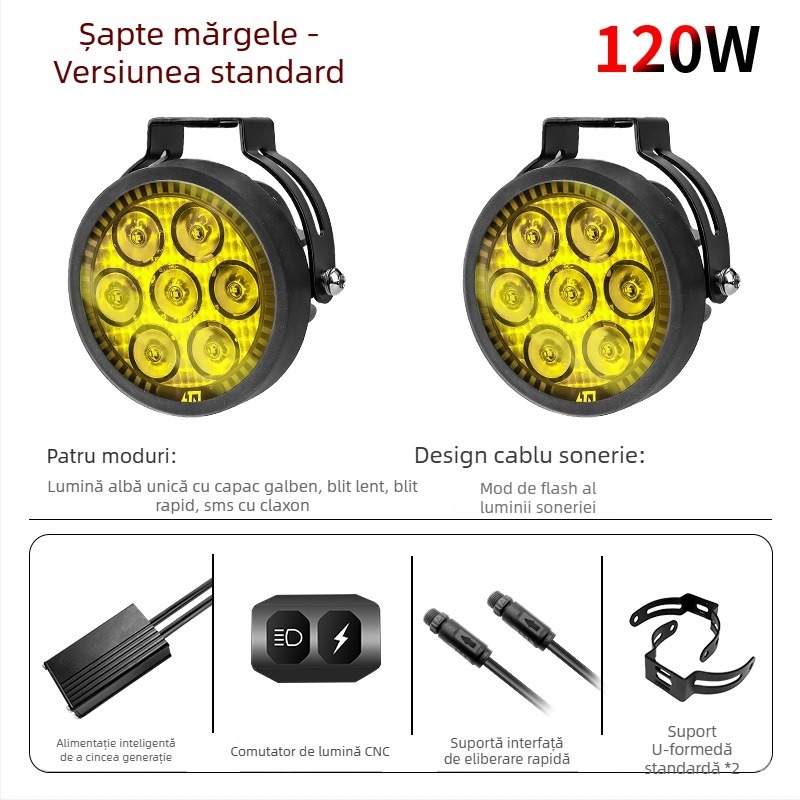 Far LED pentru motocicletă 9005 - 120W, 12000 lm, 12-36V, aliaj de aluminiu, rezistent la praf și apă, compatibilitate universală A+ grade 98%