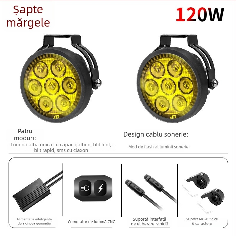 Far LED pentru motocicletă 9005 - 120W, 12000 lm, 12-36V, aliaj de aluminiu, rezistent la praf și apă, compatibilitate universală A+ grade 98%