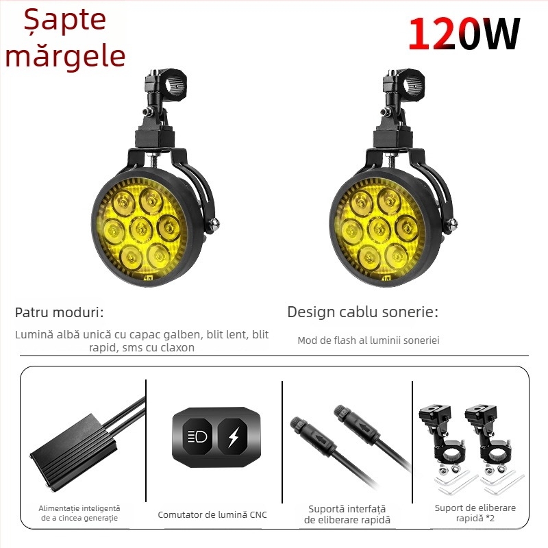 Far LED pentru motocicletă 9005 - 120W, 12000 lm, 12-36V, aliaj de aluminiu, rezistent la praf și apă, compatibilitate universală A+ grade 98%