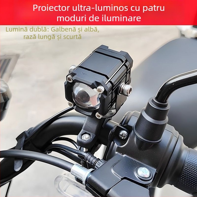 Proiector LED extern pentru motociclete electrice, cu lentilă tangentă pentru fascicule de înaltă și joasă lumină