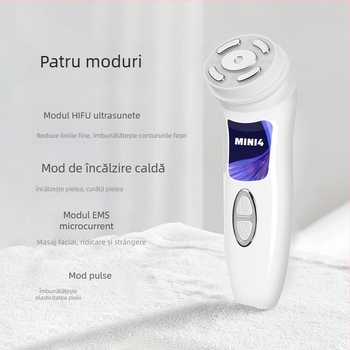 Dispozitiv facial HIFU cu ultrasunete, generația a patra, cu RF și EMS microcurent, baterie încorporată 1200–2000 mAh