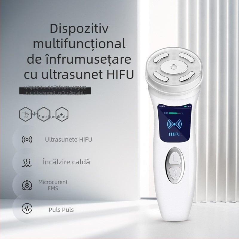 Dispozitiv facial HIFU cu ultrasunete, generația a patra, cu RF și EMS microcurent, baterie încorporată 1200–2000 mAh