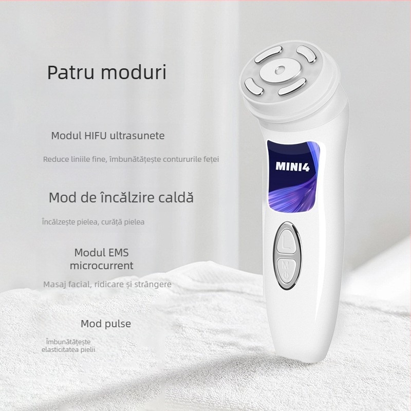Dispozitiv facial HIFU cu ultrasunete, generația a patra, cu RF și EMS microcurent, baterie încorporată 1200–2000 mAh