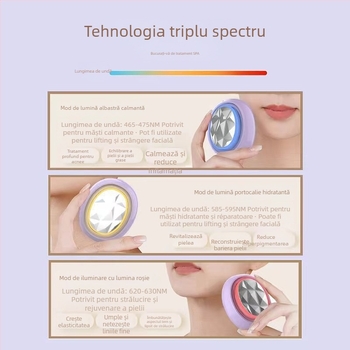 Dispozitiv facial cu ultrasunete cu RF, terapie cu lumină caldă pentru riduri, lifting și fermitate, masaj (Hidratare; Rejuvenare a pielii; IPX8; Baterie încorporată; 1000–1200 mAh)