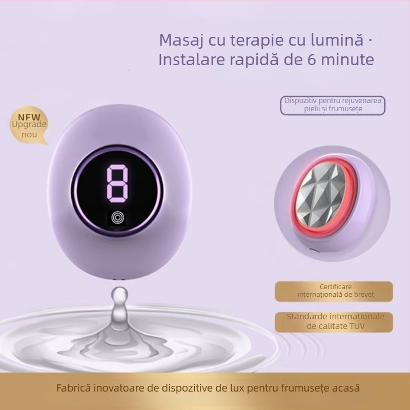Dispozitiv facial cu ultrasunete cu RF, terapie cu lumină caldă pentru riduri, lifting și fermitate, masaj (Hidratare; Rejuvenare a pielii; IPX8; Baterie încorporată; 1000–1200 mAh)