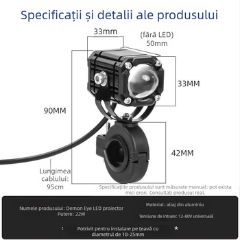 Proiector pentru motocicletă Ochiul Diavolului cu fascicul roșu intermitent, lentilă nouă, fascicul distant și apropiat, 8V