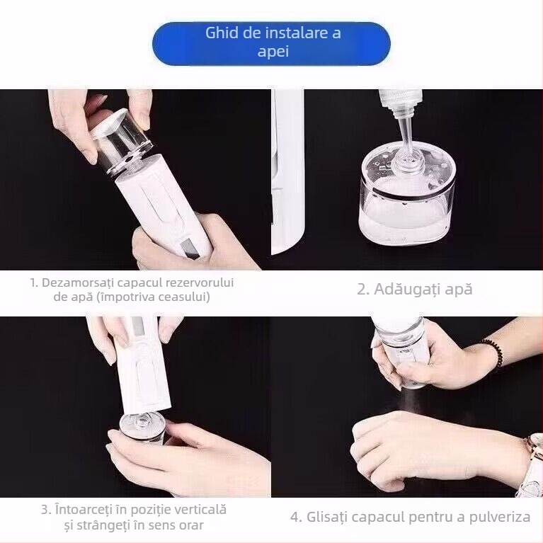 Dispozitiv facial de hidratare cu pulverizare rece nano, baterie încorporată 800–1000mAh, 2 viteze, modelul 718a, timp de pulverizare 11–30 s