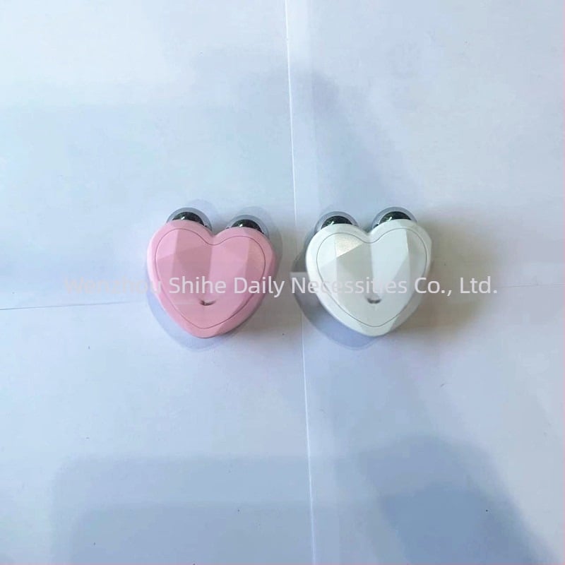 Instrument de tonifiere facial cu rolă dublă și mingiuță magică – masaj facial portabil V-face, funcții: ioni negativ, ultrason, ioni pozitiv; baterie încorporată 300–500mAh, IPX0, utilizare acasă