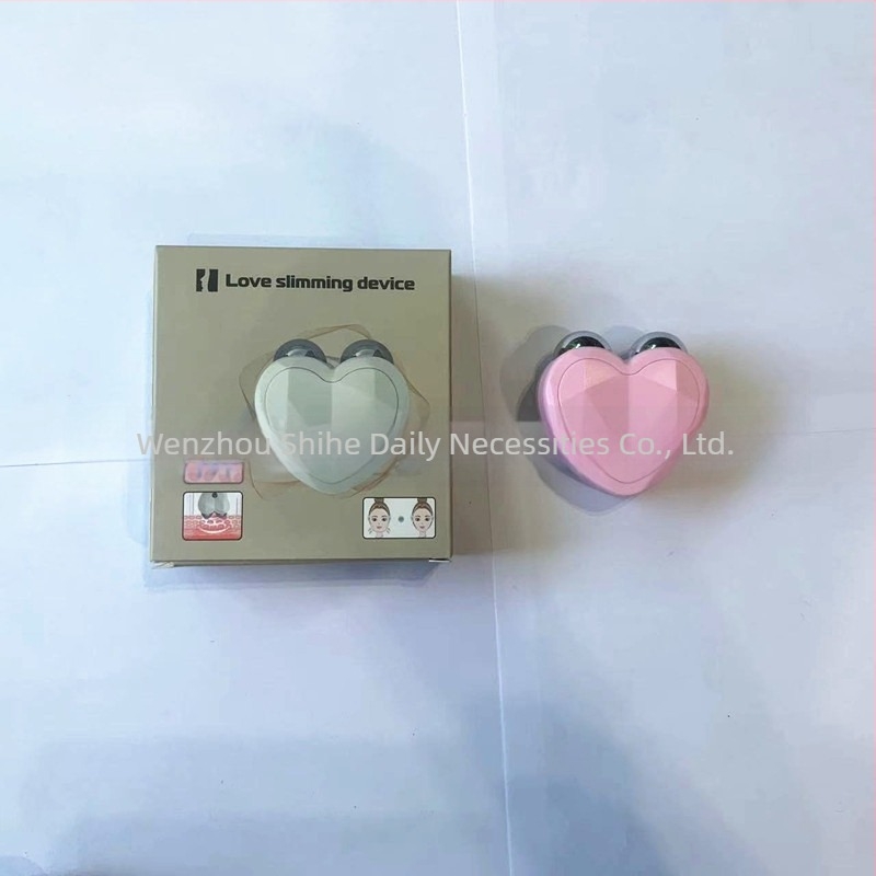 Instrument de tonifiere facial cu rolă dublă și mingiuță magică – masaj facial portabil V-face, funcții: ioni negativ, ultrason, ioni pozitiv; baterie încorporată 300–500mAh, IPX0, utilizare acasă