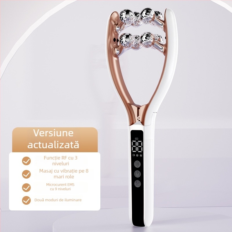 Dispozitiv nou de masaj facial pentru uz casnic, cu role în formă de V, curent EMS micro pentru stimularea circulației, dispozitiv de frumusețe cu undă dublă roșu și albastru