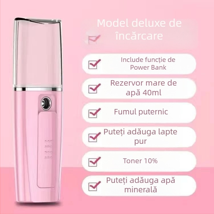 Dispozitiv de hidratare a feței cu ceață, instrument de înfrumusețare portabil și reîncărcabil, Modelul 008, ceață rece, până la 10 s
