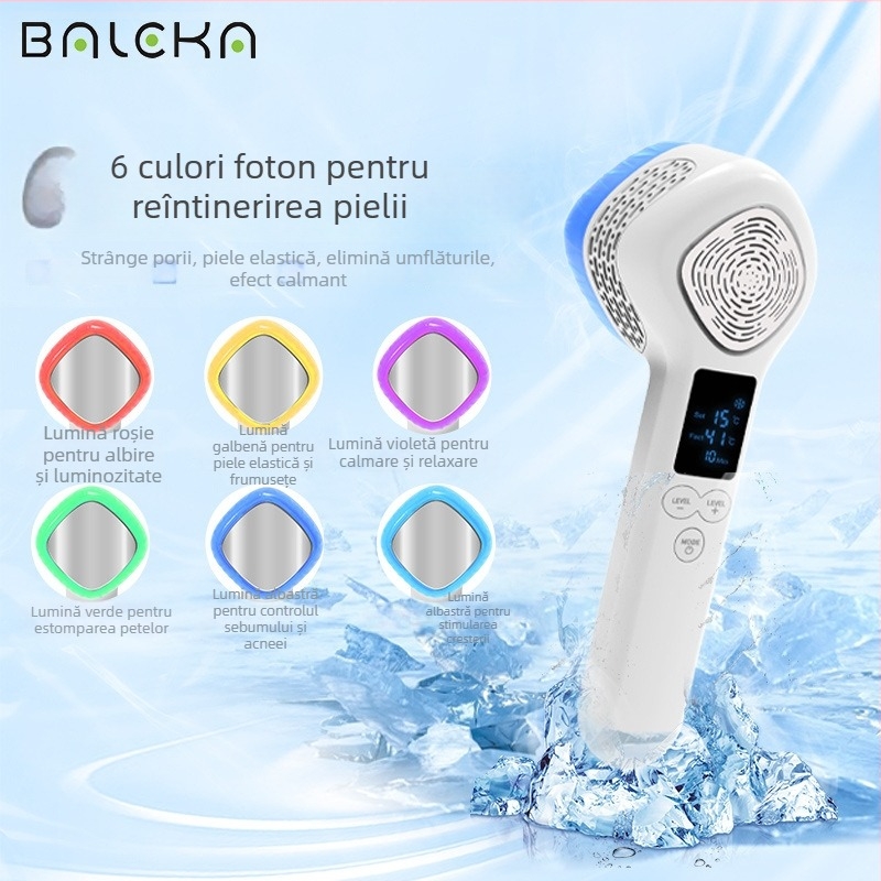 Dispozitiv facial profesional pentru fotorejuvenare cu Ice Hammer, masaj cu lumină colorată caldă/rece – OEM
