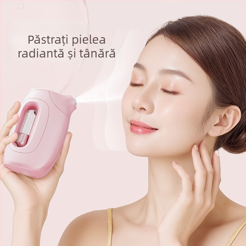Myleno Dispozitiv facial portabil: ceață nano de înaltă presiune, pulverizator de hidratare, ceață rece; oprit automat; baterie încorporată 300–500 mAh; autonomie 1–3 h; ieșire ceață ≤10 s