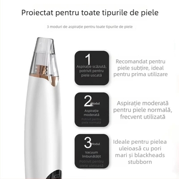 Dispozitiv ultrasonic pentru piele X3, aspirare electrică pentru comedoane, curățare pori și reducere a acneei, cu 3 capete de aspirare și 3 viteze