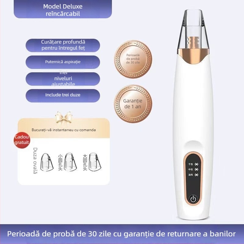 Dispozitiv ultrasonic pentru piele X3, aspirare electrică pentru comedoane, curățare pori și reducere a acneei, cu 3 capete de aspirare și 3 viteze