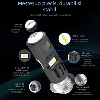 Proiector LED pentru motocicletă cu lentilă P15D/H4, montaj cu cleme simple sau triple (12V, aluminiu, LEDs, AAAAA, 50000 h)