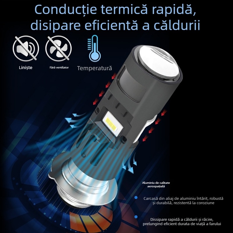 Proiector LED pentru motocicletă cu lentilă P15D/H4, montaj cu cleme simple sau triple (12V, aluminiu, LEDs, AAAAA, 50000 h)