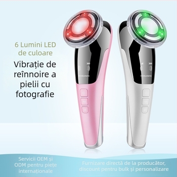 Dispozitiv de masaj facial EMS portabil, cu comprimare caldă și lumină colorată, baterie încorporată 500–800 mAh