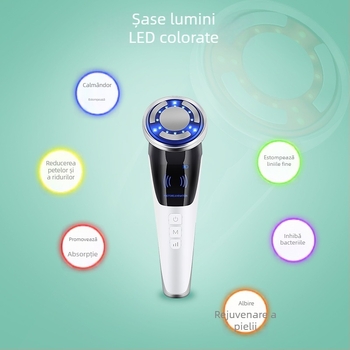 Dispozitiv de masaj facial EMS portabil, cu comprimare caldă și lumină colorată, baterie încorporată 500–800 mAh