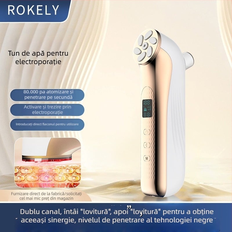 Dispozitiv facial EMS cu microcurent, electroporație, rejuvenare LED, portabil, baterie încorporată 500–800 mAh, IPX7 impermeabil