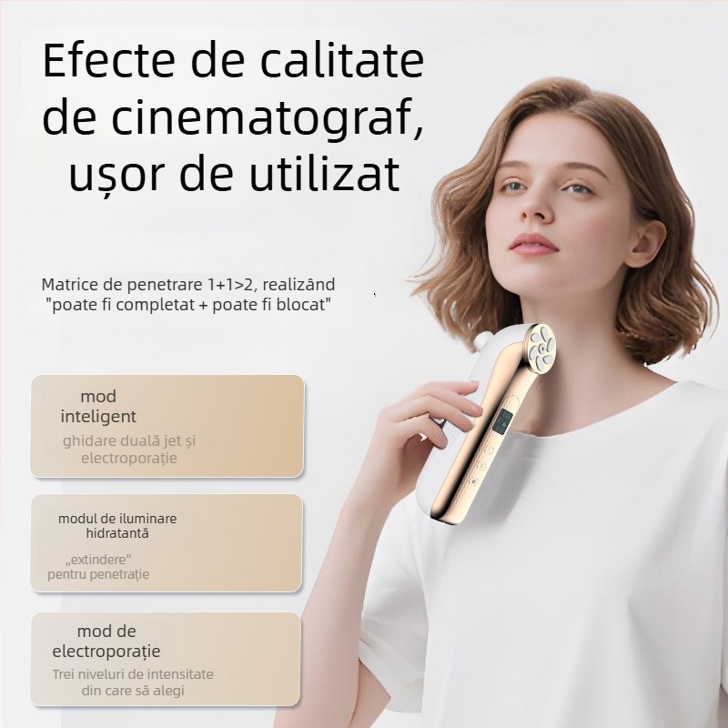 Dispozitiv facial EMS cu microcurent, electroporație, rejuvenare LED, portabil, baterie încorporată 500–800 mAh, IPX7 impermeabil